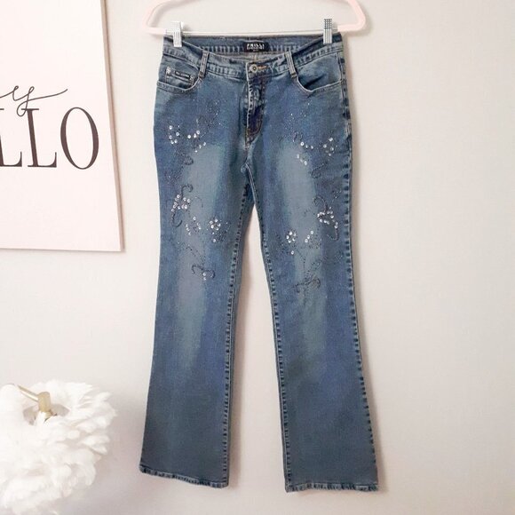 NWOT Frilli Exchange blue wash denim jeans w/ sequin & bead embellishments, 7 - Picture 6 of 13